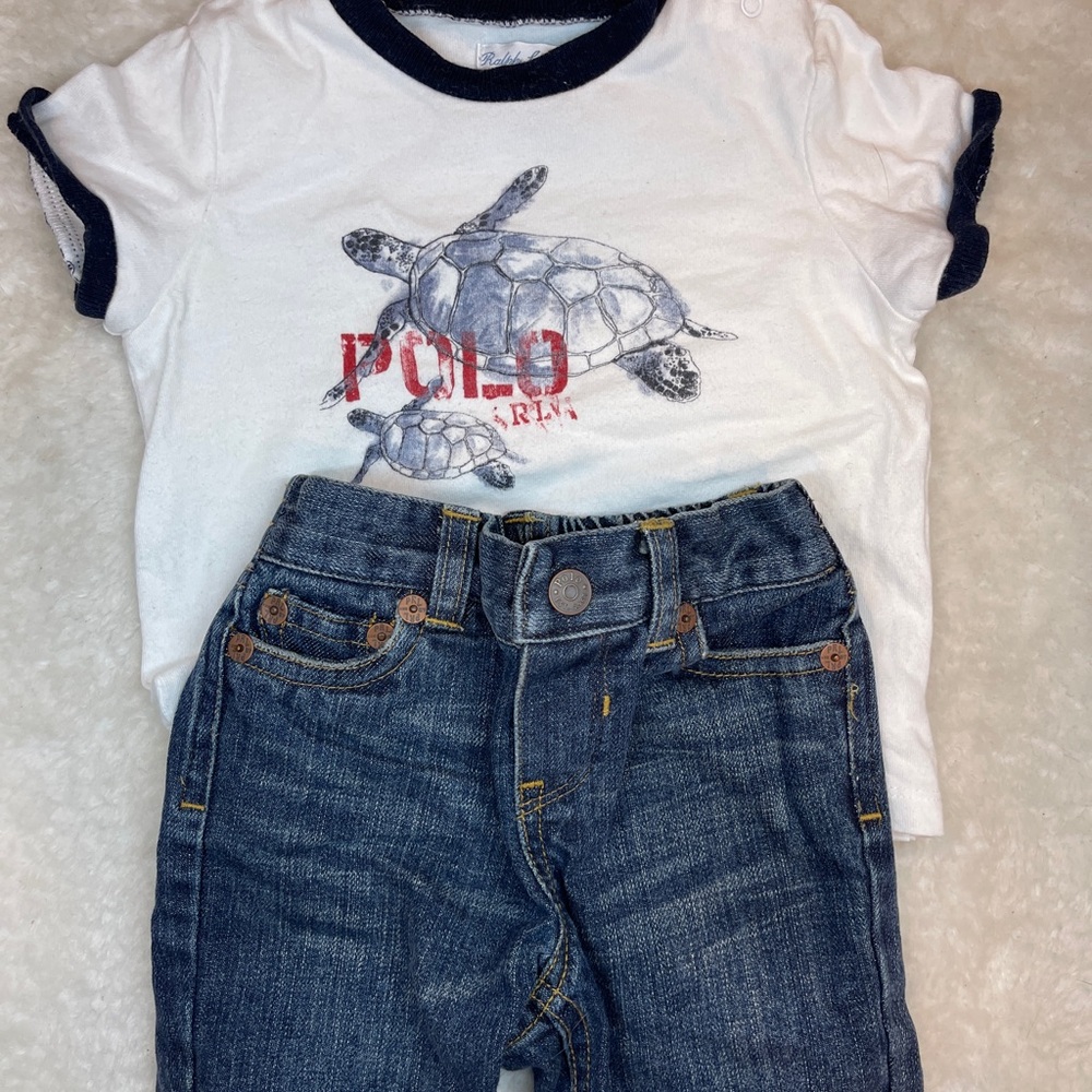 ✨Ralph Lauren Baby 🍼✨White Tee with Turtle Graphic and Jeans